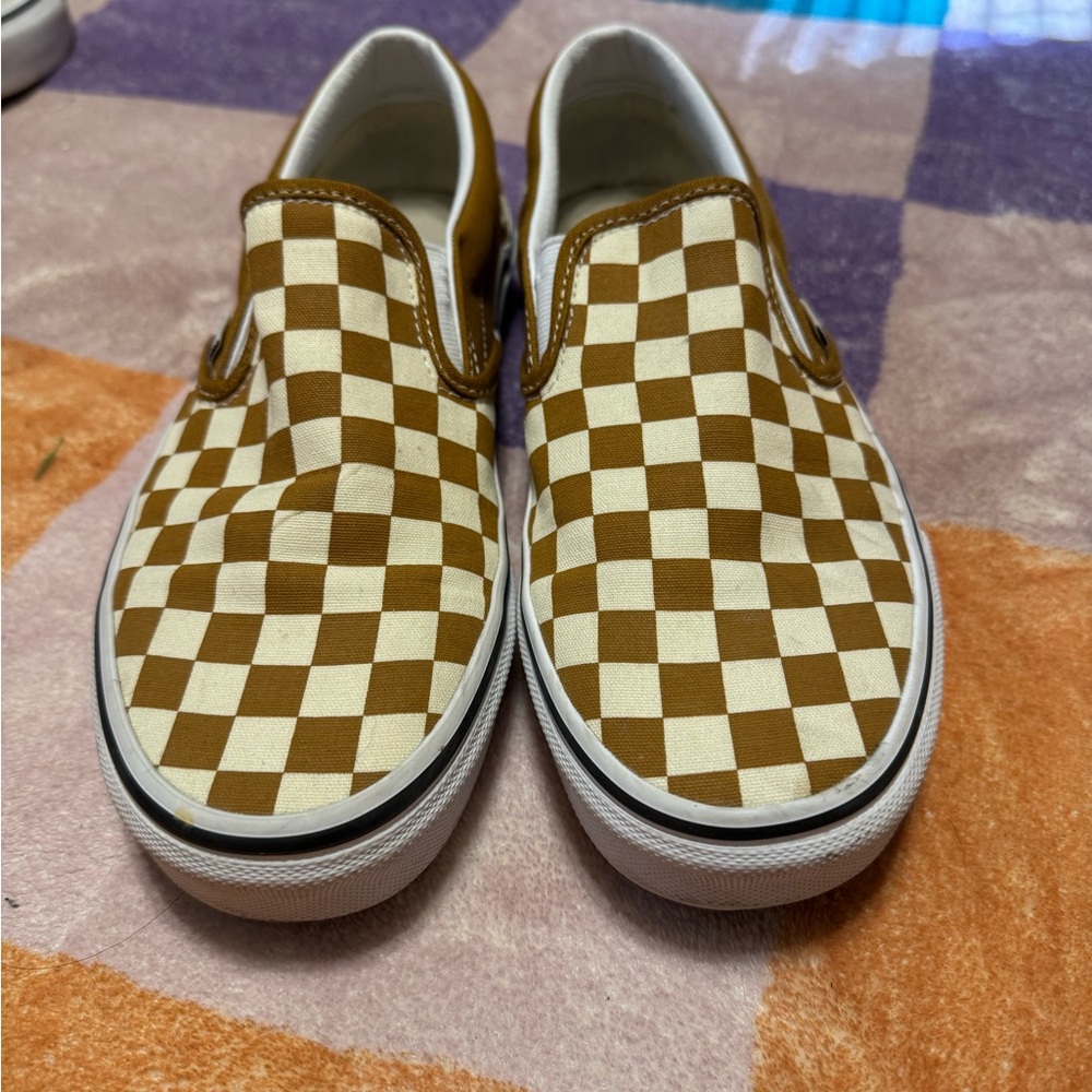 Vans Checkered Slip-On Sneakers - Brown and White